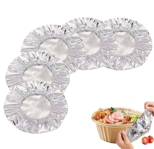 50PCS Home Dining Table & Food Container Aluminum Foil Heat-Retaining Cover, Repeatable Aluminum Foil Film Insulation Cover, Reusable Food Covers, Adjustable Elastic Foods Covers for Kitchen