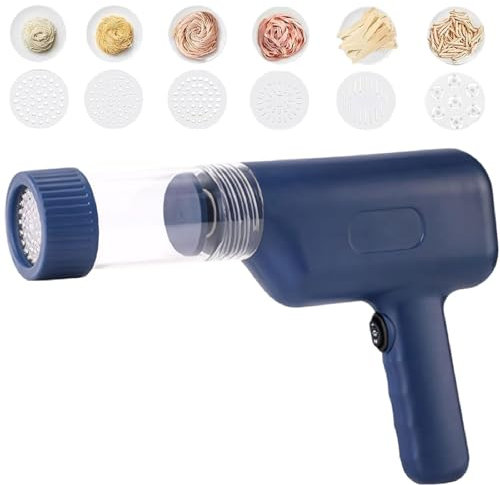 Pistola Automática Para Fideos, Máquina Eléctrica Manual Para Hacer Pasta, Máquina Para Hacer Pasta Casera 6 En 1, Pistola Eléctrica Automática Inalámbrica USB, Para Hacer Espaguetis Caseros (Azul)