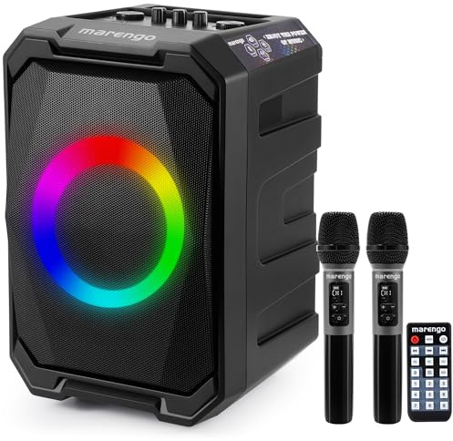 Marengo Altoparlante Bluetooth, altoparlante portatile per feste con 2 microfoni wireless, suono massimo 800 W, spettacolo di luci RGB, 12H, TWS, macchina karaoke per feste in casa, interni ed esterni