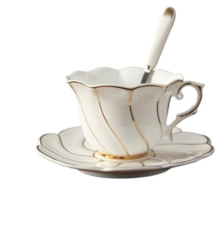 Tazas de té de cerámica Inglesa Sencilla con Borde Dorado, Juego de té, Tazas de café Ligeras y de Lujo, Tazas y platillos (Color: B)