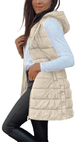 Gilet för kvinnor UK pufferjackor lång varma västar lätt mysig vadderad jacka huvtröjor ledig bekväm packbar dragkedja väst övergång quiltade rockar för höst vinter damer kroppsvärmare, a, XL