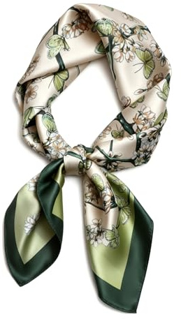 Xvbhaq Foulard pour femme 70 cm x 70 cm - Carré en soie synthétique - Fleurs et différents motifs - Écharpe imprimée - Accessoire élégant - Écharpe en soie, vert, 70*70/68*68