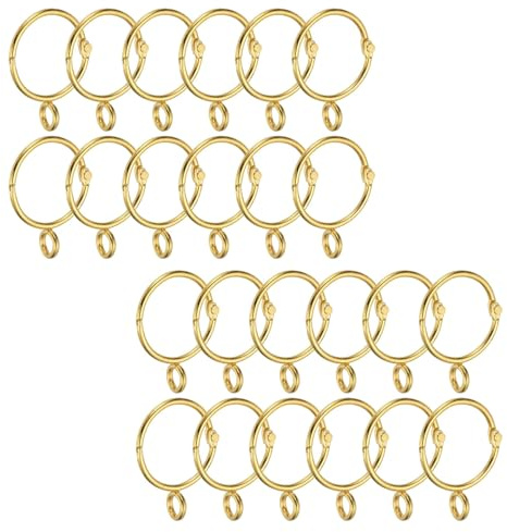 SENRISE 24Pcs Gold Curtain Rings Iron Rustproof for Window Shower Rods | 32mm/1.25in inner curtain pole rings, wear-resistant, corrosion-resistant, smooth gliding, drapery hanging accessories