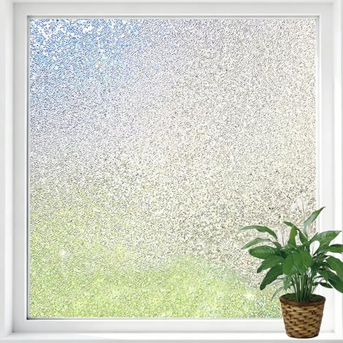 Bectosy Window Privacy Film, Frosted Stained Glass Window Film, Static Cling Non-Adhesive Heat Control UV Blocking Window Clings Sticker Decorative for Bathroom Home Door 17.5 x 78.7