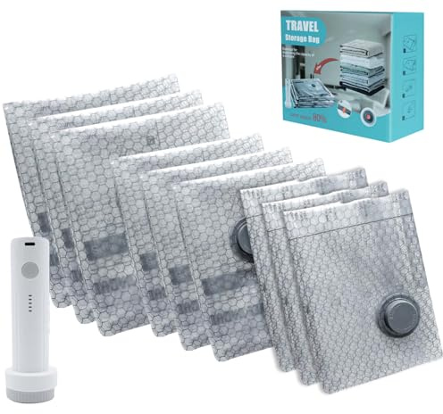 9-Pack Vacuum Storage Bags with Electric Pump, Large Vacuum Bags for Clothes Compression, Travel Vacuum Bags Set, Space Saving Storage Bags for Seasonal Clothes & Bedding (3 Sizes)