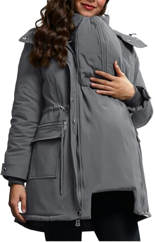 Generisch 3 In 1 Umstandsjacke Tragejacke mit Babyeinsatz Wintermantel Trageeinsatz Jacke Jackenerweiterung Winterjacke Warm Dicke Baumwolljacke Umstandsmode Schwangerschaft für Mama und Baby