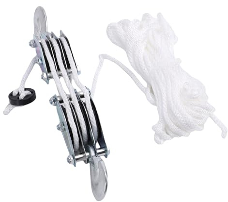 Asixxsix Rope Hoist Pulley System, 2200LB Pulley Block and Tackle, Heavy Duty Pulley System for Huntings Kayak Garage Warehouse Constructions Deer Hoist, 6:1 Ratio, 15m / 49.2ft