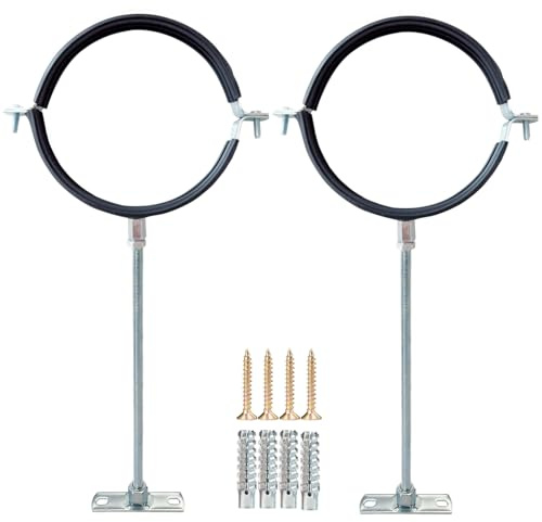 2 Sets Premium Adjustable Pipe Hanger Strap，Heavy Duty Galvanized Iron Stove Pipe Metal Bracket，Wall Support Chimney Round Split Ring Dryer Vent Hose Duct PVC Holder，with All Mounting Screws (4-Inch)