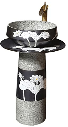 Aufsatzwaschbecken Standwaschbecken Vintage Art Keramik-Lotus-Muster-Waschbecken Einteilige Standwaschbecken-Kombination mit Wasserhahn