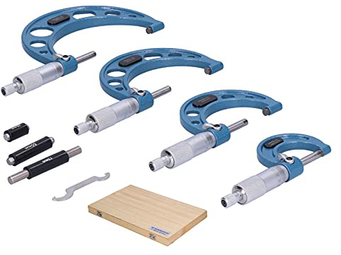 TOPINCN Ensemble D'outils de Micromètre Extérieur de Haute Précision, Ensemble de Mesure en Métal 4 Pièces 0-3,9 Pouces pour les Ingénieurs