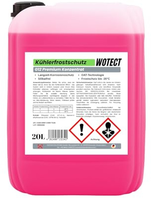 WWotan Solutions WOTECT 20L Kühlerfrostschutz Konzentrat G12 – Silikatfrei & Glycerinfrei – Rot/Rosa – Für PKW, LKW & Maschinen – Bis -35°C Frostschutz