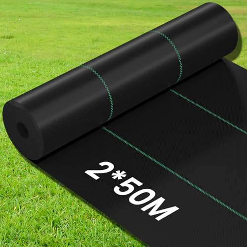Hausright Unkrautvlies, 100g/m² Gartenvlies, Unkrautfolie Wasserdurchlässig und Hohe UV-Stabilisierung, Hochbeet Folie, Sandkastenvlies & Bodenschutzvlies, Garten Vlies Folie gegen Unkraut (2mx50m)