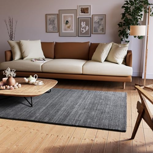 Steffensmeier Berber Teppich Zaza | Wolle, Anthrazit, Größe: 70x140 cm, Berber Look Teppich für Wohnzimmer, Schlafzimmer