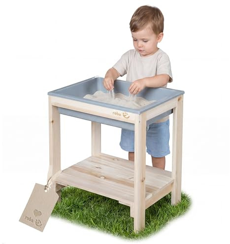 roba Outdoor + Tavolo da Gioco “Tiny” con Vaschetta da Gioco - Tavolo per Sabbia e Fango Resistente alle Intemperie in Legno Massello - Da 18 Mesi - Naturale Non Trattato