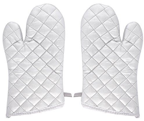 Sourcingmap Kitchen Bakery Heat Resistance Baking Insulated Oven Mitt Gloves Pair Silver White