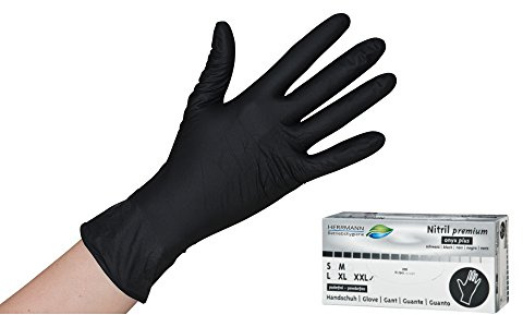 Herrmann Schwarze Nitril Einweghandschuhe Permium 100 Stück EN455/EN374 - puderfreie und unsterile Kochhandschuhe Tätowierhandschuhe Tattoo Handschuhe (Gr. XL)
