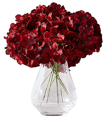 Kislohum Hydrangea Silk Flowers Heads with 10 Stems Burgundy Artificial Hydrangea Flower Head for Wedding Centerpieces Bouquets DIY Floral Decor Home Decoration