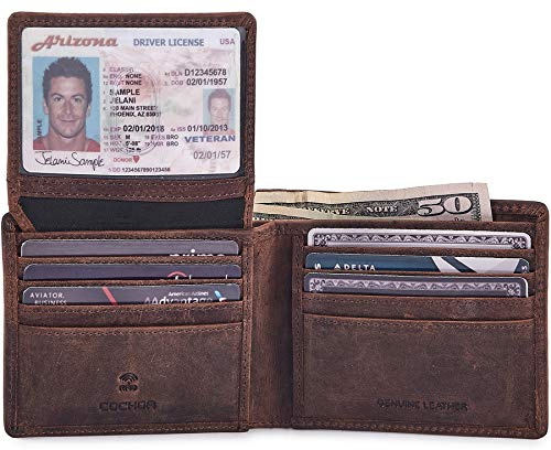 Wallet for Men Slim RFID Blocking Leather Bifold Minimalist 2 ID Windows Gift Box Carteras Para Hombres (CRAZY HORSE, COGNAC)