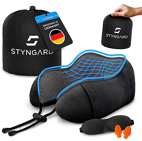 STYNGARD Nackenkissen Reise aus Memory Foam - Nackenkissen Auto mit Schlafmaske und Ohrstöpsel für erholsames Reisen - Nackenkissen Flugzeug Modell Malmö