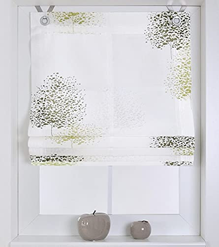 Kutti Tenda a Pacchetto Bellinda Bianca, Motivo Floreale Naturale, con Occhielli 45, 60, 80, 100, 120 * 140 cm (Taglia 60 * 140 cm, Verde)