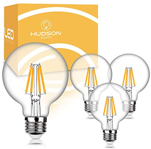 Hudson 6W Edison LED Light Bulb - G25 Globe, 4-Pack, 3000K Warm, Dimmable Soft White (60W Equivalent) - E26/E27 Standard Base for Vanity, Mirror & Room Décor