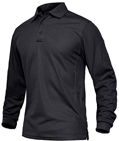 EKLENTSON Golf Top for Men Long Sleeve Military Polo Shirts Lightweight Tactical Outdoor Sports Tops Quick Dry Black,3XL