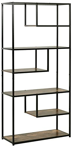 HOMCOM 6 Tier Bookcase, Industrial Tall Shelf Unit with Steel Frame for Home Office, Study, Living Room, Hallway, 82 x 33.5 x 175 cm, Rustic Brown and Black