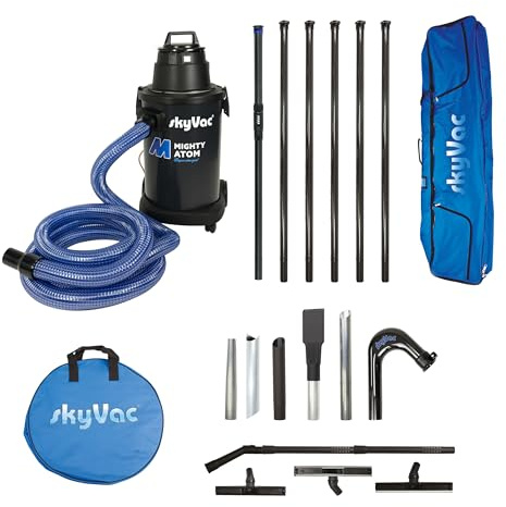 SkyVac Mighty Atom Wet & Dry Gutter Vacuum 9 metres (30 feet) Reach + Clamped Poles plus Real Time Inspection Camera
