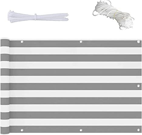 Balkonabdeckung 0.85x5.5m Balkonverkleidung Blickdichte Windschutz mit Seil und Aluminiumösen für Outdoor Garten Camping, Hellgrau
