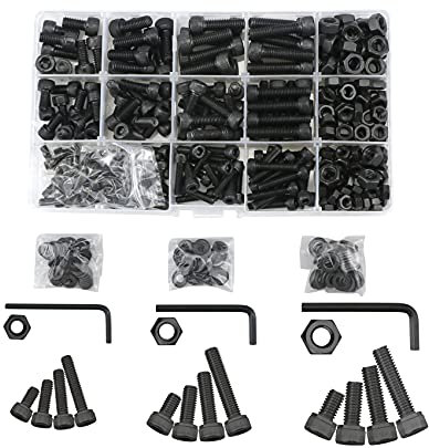 Lemiyoo Sechskantschrauben Schrauben Und Muttern Set, 420 Stück M4, M5, M6 Maschinenschrauben Sortimentssatz mit Sechskantmuttern Unterlegscheiben, 3 Steckschlüsseln (Schwarz), 17.2 x 9.7 x 2.2 cm