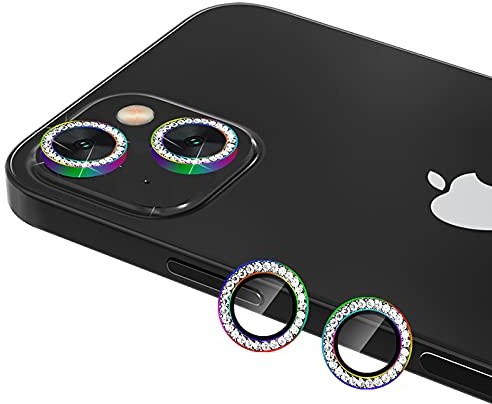 GIOPUEY Camera Protector for iPhone 13, Bling Crystal Diamond Camera Protection Ring, 9H HD tempered glass, iPhone 13 mini Camera Lens Protector - Colorful