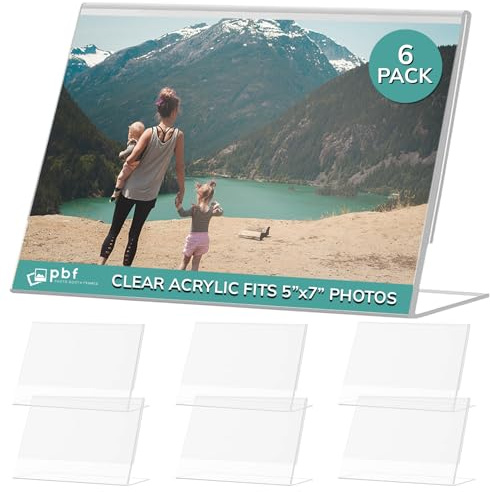 pbf 7x5 Acrylic Sign Holder | 7 x 5 Horizontal Stand Up Slanted Sign Holder | Acrylic Stands for Display | Clear Picture Frame, Menu Table Top Stand, Plastic Flyer Holder (6-Pack)