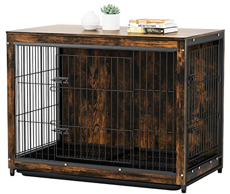 BingoPaw 38inch Wooden Dog Crate End Table Furniture Rustic Brown(98 x59 x 76H cm)
