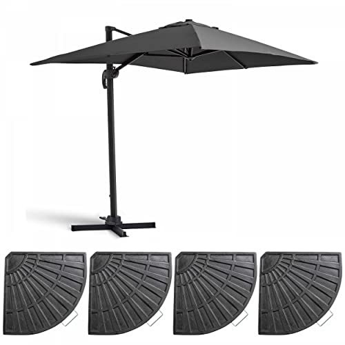 Oviala Parasol déporté inclinable et Rotatif 2x3 m et 4 Dalles lestées Gris