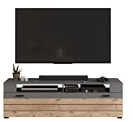furnling 198120 Serie Bogota Lowboard Board, Fernsehschrank TV Unterschrank HiFi Rack, Holz Werkstoff Eiche Nachbildung, Made in Europe, FSC Zertifiziert, 140 x 43 x 40 cm, grau