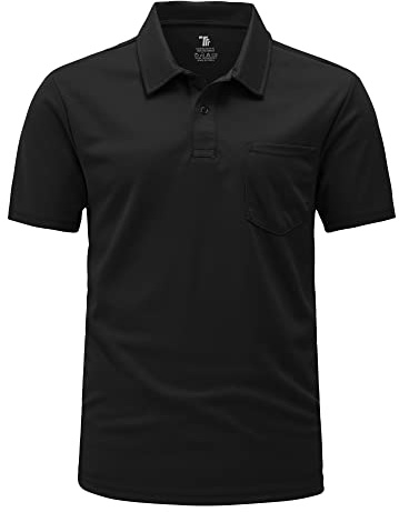 Rdruko Mens Short Sleeve Golf Polo with Chest Pocket | Button Neck Polos Summer Breathable Quick Dry Smart Casual Tops Outdoor Stretch Fit Work Hiking Camping Tennis T Shirts