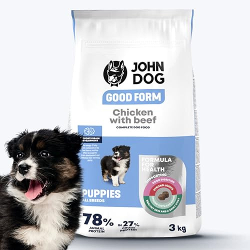 JOHN DOG Hundefutter für Welpen Aller Rassen - Good Form Huhn mit Rind -Trockenfutter für Hunde - Getreidefreies Welpenfutter 3kg