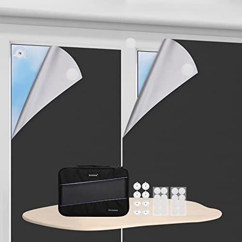 Eurohome Zuschneidbar Verdunklungsrollo 100% Blackout Verdunkelungstoff Easyfix 1,45mx1m Schwarz mit Klettband Selbstklebend Oeko-TEX Standard 100 Stoffe für Dachfenster Fenster Tür