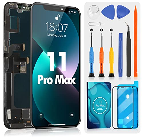 Pantalla para iPhone 11 Pro Max Display - 6.5 LCD Pantalla Digitalizador Touch Screen Frame para iPhone 11 Pro Max con Herramientas de reparación Negro, Compatible con modelo A2161, A2220, A2218