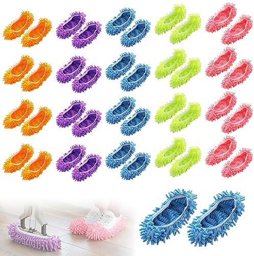 20 Pcs Mop Schuhe, Wischmopp-Hausschuhe Für Bodenreinigung, Mikrofaser-Staubmopp-Socken, Wiederverwendbar Wischmopp Bodenwischer Hausschuhe, Mikrofaser Staub Putzschuhe Einfach Für Staub (10 Paare)