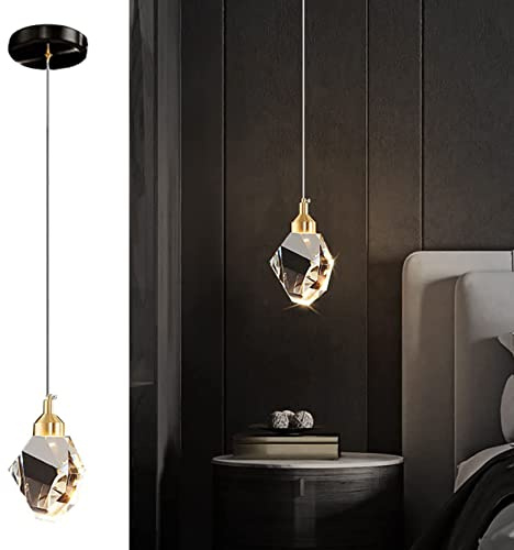 Sxtiger Modern Crystal Pendant Light, 3-Color LED Crystal Pendant Light, Adjustable Height Gold Ceiling Hanging Pendant Lamp, for Kitchen Island Bedroom Dining Room (Black)