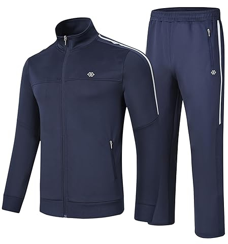 MoFiz Men’s Tracksuits 2 Piece Set Full Zip Sports Top Joggers Bottoms Pants Casual Jogging Gym Exercise Running Sweat-Suit Sets Navy Tag US L=EU XL