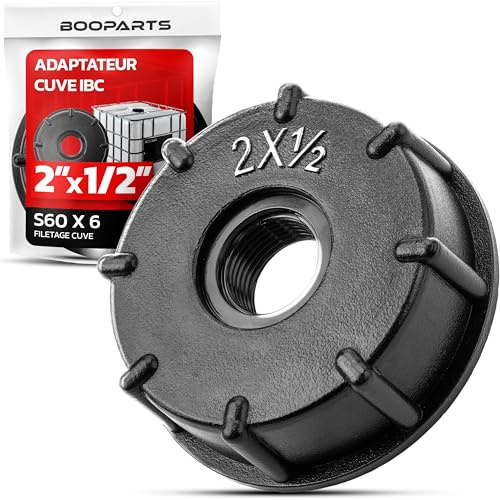 BOOPARTS - Adaptador para tanque IBC 2 (S60 x 6) 1/2 (15/21). Tapón conector para depósitos de 1000 litros con conexión para grifo o tubería de riego. Compatible con diferentes tipos de tanques.