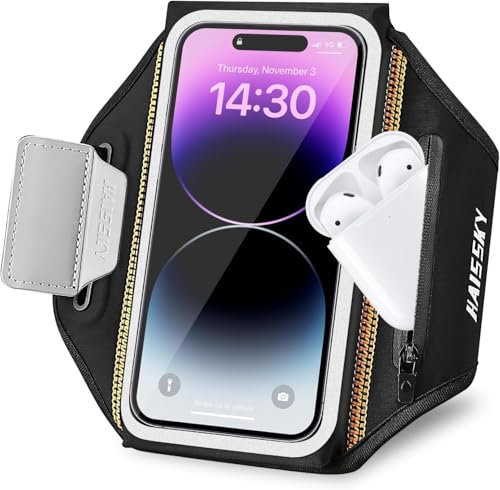 Sportarmband Handy Armbandhalter mit Reißverschlusstasche zum Laufen Running Armband für iPhone 16/15 Pro Max/14/13/12/11 Galaxy S23 /S22/Huawei P50 Pro/P40 Pro Handy Armband Joggen Mit Karten Halter