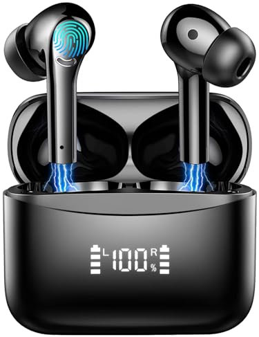 Mysic Cuffie Bluetooth, Auricolari Bluetooth 5.3 con 4 HD Mic Stereo HiFi 42 Ore di Riproduzione Cuffie Wireless con Display LED Cuffie Wireless IP7 Impermeabili Cuffie Antirumore per iOS Android