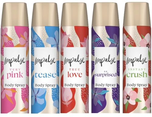 Impulse Body Spray 75ml 5-Pack Gift Set – Tease, Very Pink, True Love, Be Surprised & Instant Crush – Women’s Fragrance Sprays – Packed by Black Nore Gifts
