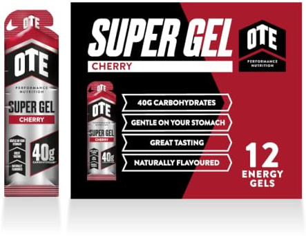 OTE Super Gel - Energy Gels for Running & Cycling - Dual Source Energy with 40g of Carbohydrates - Superior Glucose Fuel for Swimming, Triathlons & Endurance Sports - Box of 12 (Cherry)