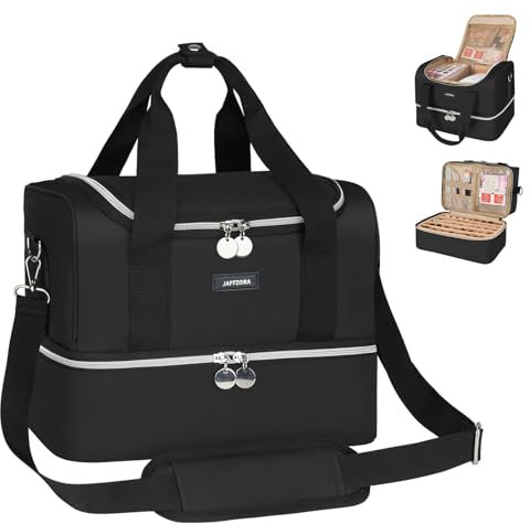 Jamiukro Nail Polish Organizer Case,Double Layers Nail Organizers and Storage Bag for Nail Supplies,Nail Art Tech,Black