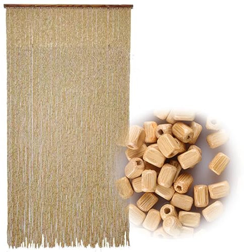 Perlenvorhang for Türen Raumteiler Hängender 80x200cm 90x200cm Bambusvorhang Holz Perlen Fadenvorhang Handgefertigte Hängende Perlen-Türjalousien(Primary Color,90x200cm/35x79in)
