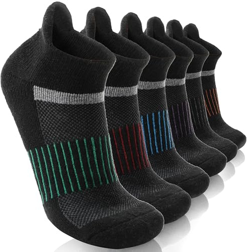 MOSEY KOSY 6 Pairs Merino Wool Women Men Unisex Ankle Running Walking Hiking Work Thermal Winter Warm Socks Compression Support Breathable Thick Cushion Socks(Mixed Black,3-7)